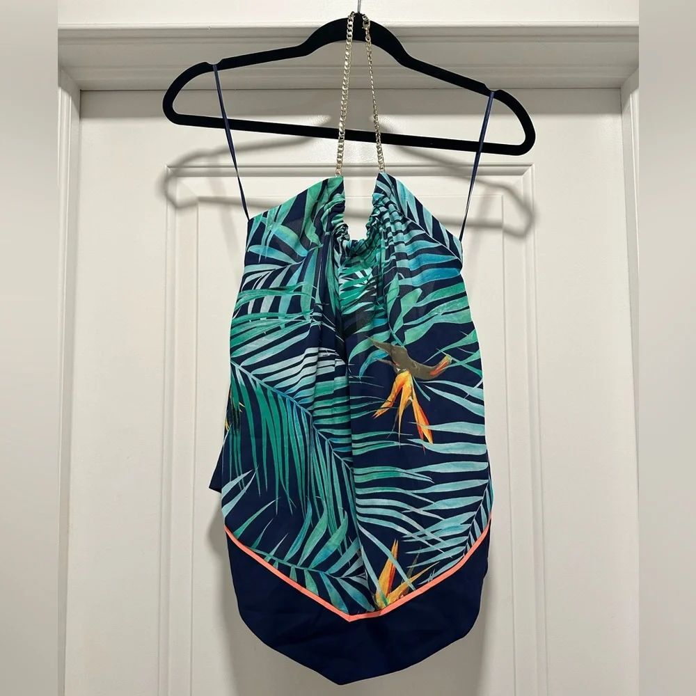 Express Tropical Leaf Print Halter Top